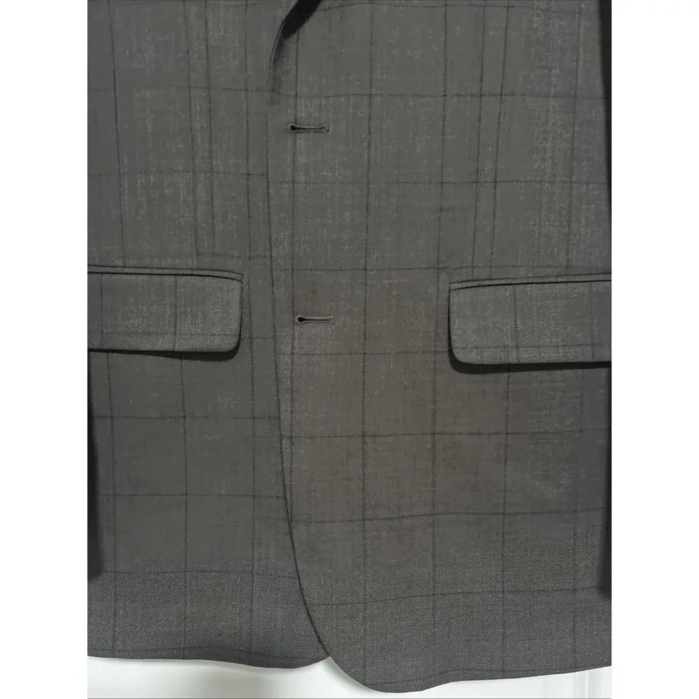 Jos A Bank Men's Gray Windowpane Plaid 2-Button Suit Jacket Sport Coat Size 41 L